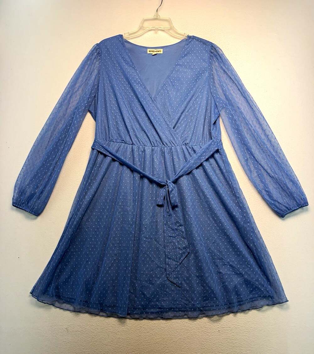 Inspired Hearts Blue Mesh Sheer Lined A-Lined mini whimsical romantic Dress 2X